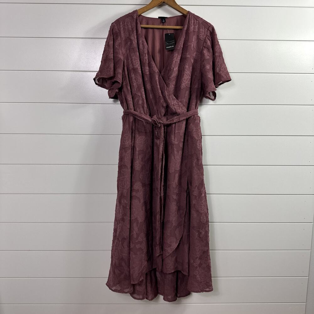 Torrid Midi Wrap Dress Pink Floral Burnout Jacquard sz 2X
